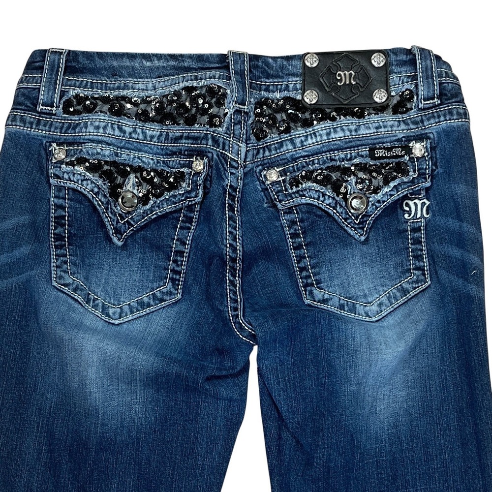 Miss Me Easy Boot Low Rise Jeans 29x31 (Fits 31x30) Blue Denim Sequin Pockets
